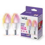 Duopak 2x WiZ Smart LED E14 Kaars Mat 5W 470lm | Beste Kleurweergave - Dimbaar - Vervangt 40W